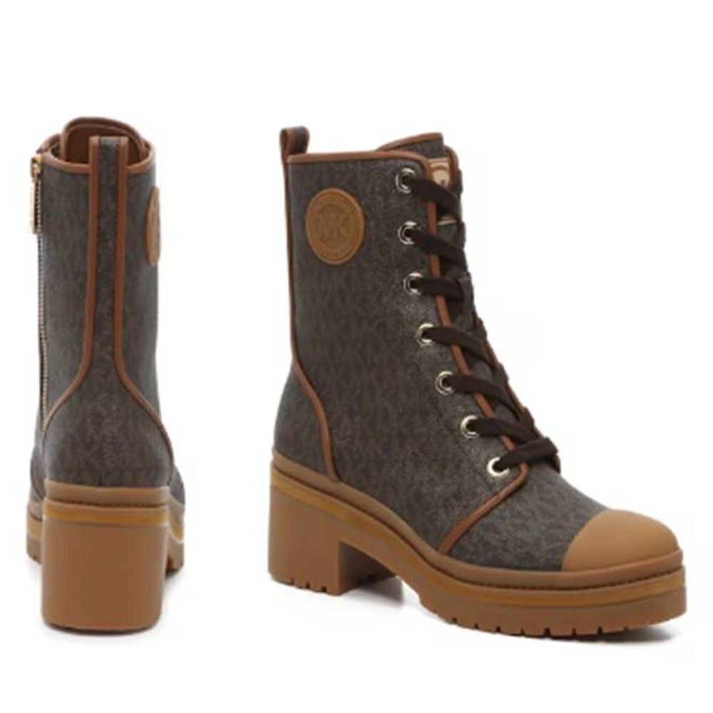 MICHAEL Michael Kors Leather Boots Corey Signature Logo Allover Print